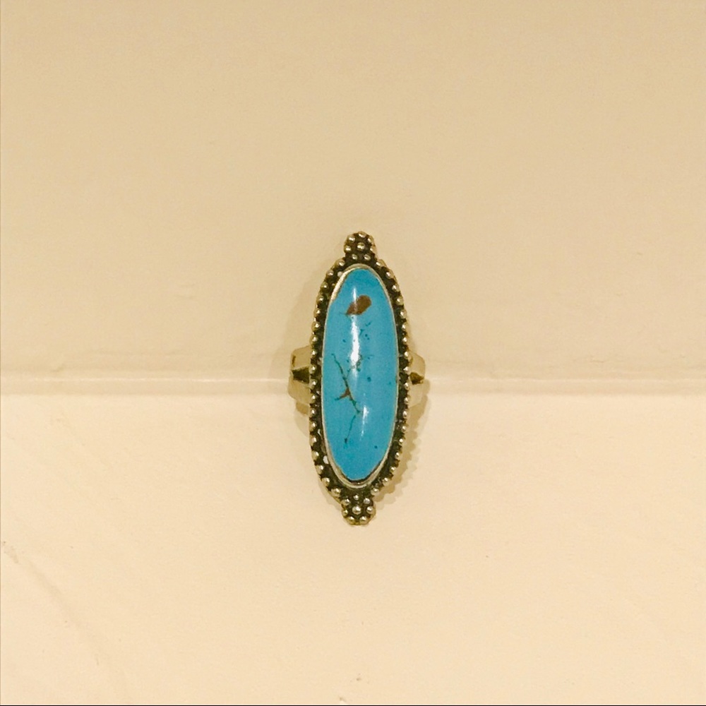 Faux Turquoise Silver Statement Fashion Ring